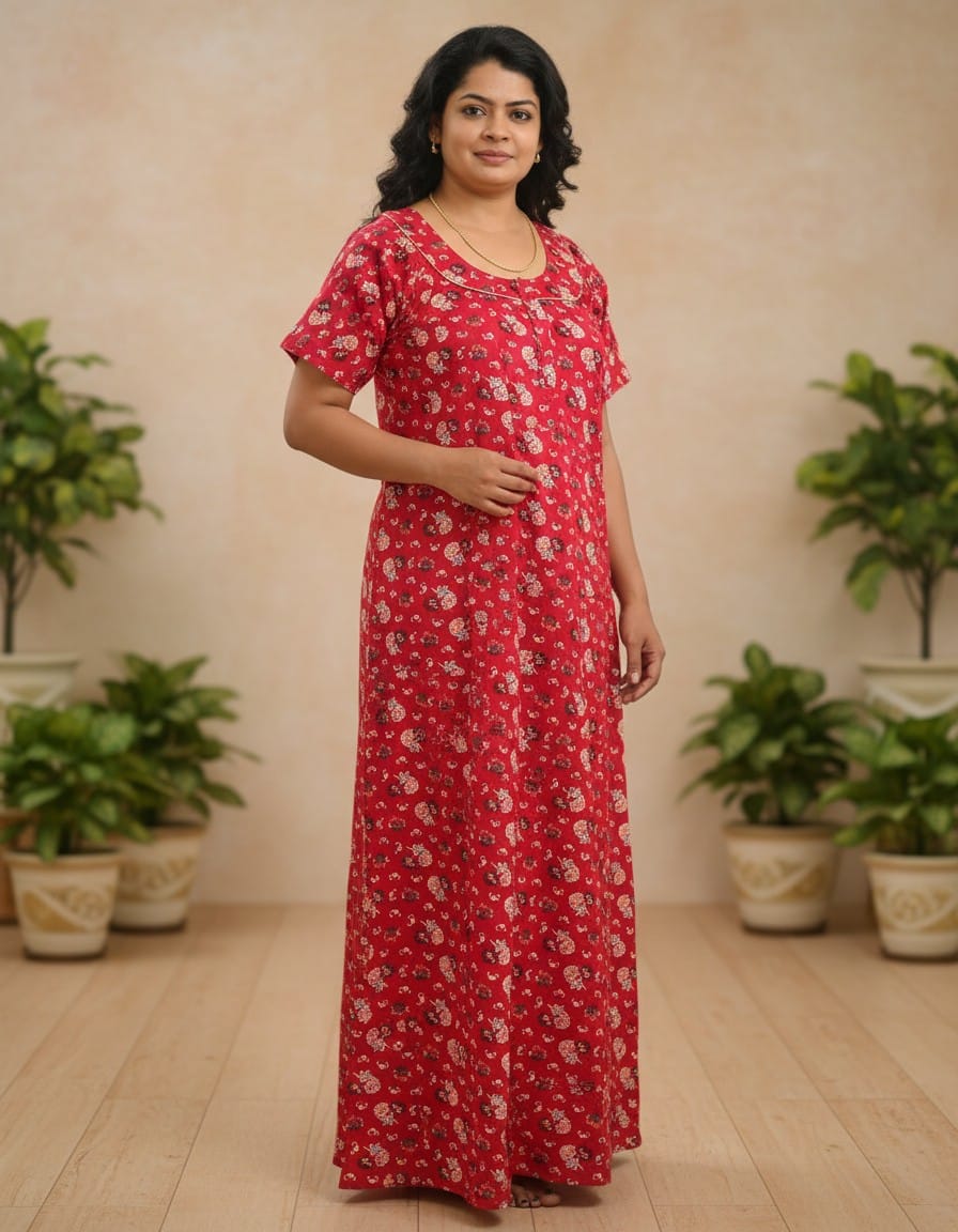 Mayas Red Chilli Piping Nighty